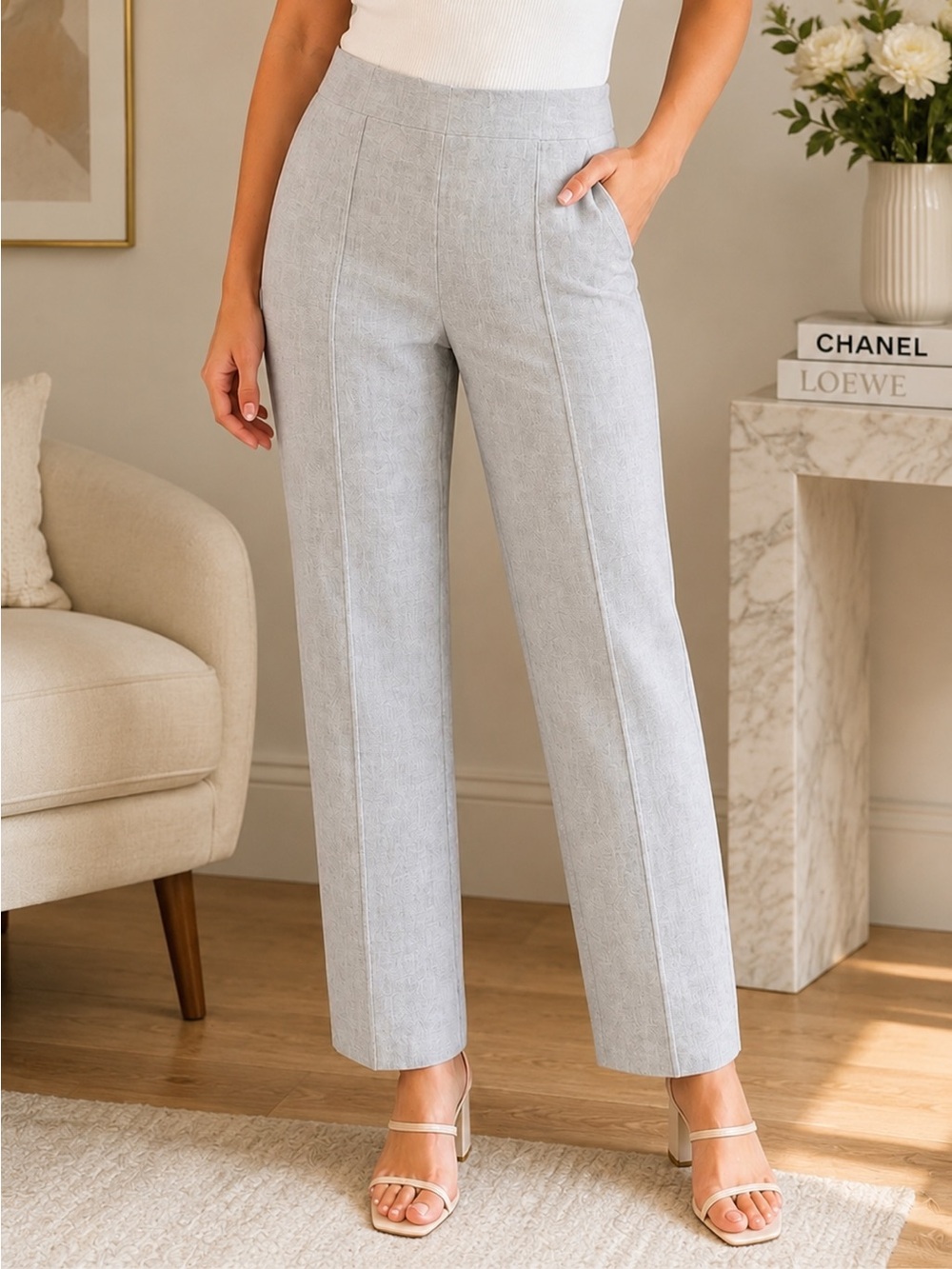 J. Jill Linen Stretch coastal resort cropped summer ankle pants gray L